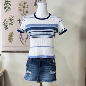 Vintage 90s Y2k Ribbed Knit Striped Crop Top Grunge Coastal Granddaughter S